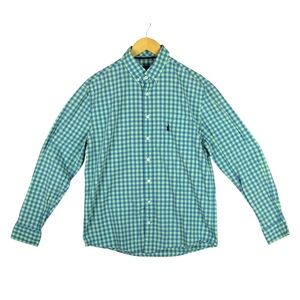 Johnnie O Men Blue Plaid Cotton Preppy Button Down Shirt Size M EUC